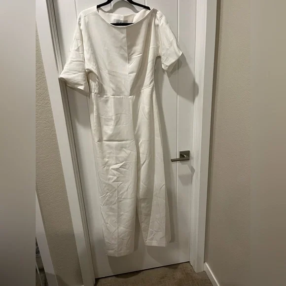 Ana Off-Shoulder Belted Jumpsuit in White - Picture 13 of 15